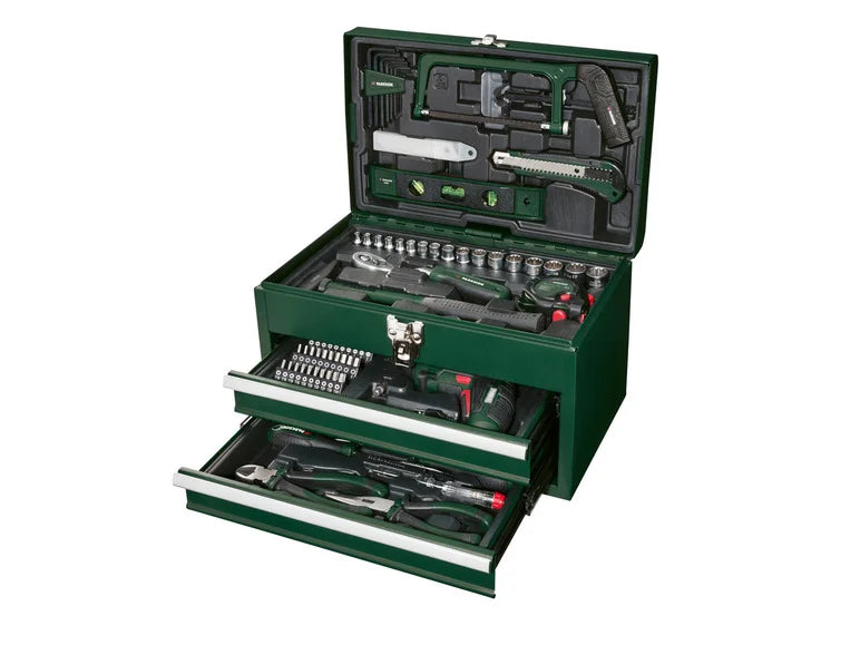 PARKSIDE® Caja de herramientas de metal 4V y juego de destornilladores PWBM A1
